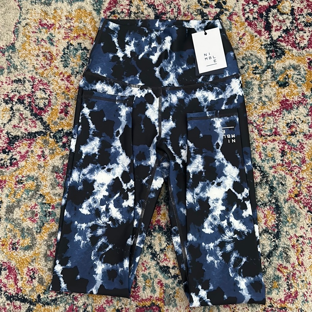Nimble blue white and black full length high rise leggings - Picture 1 of 5